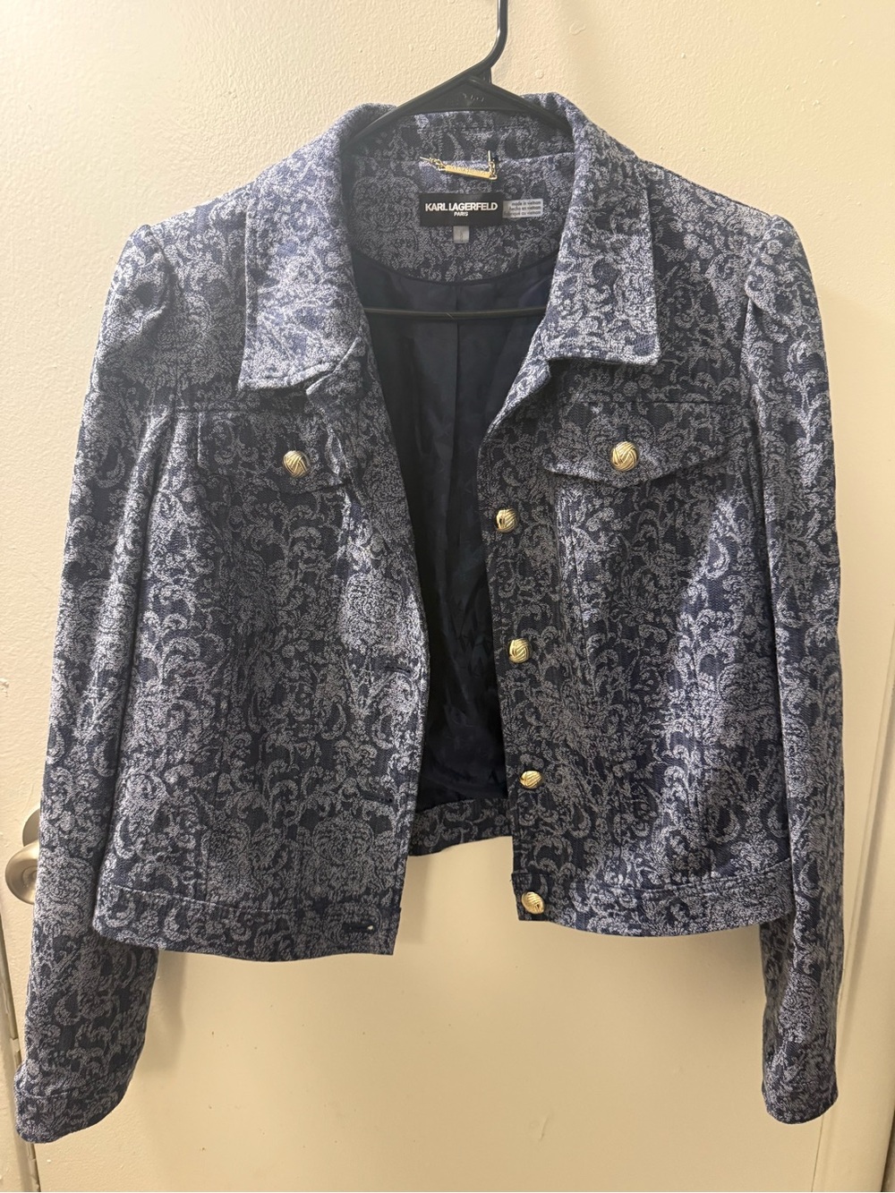 Karl Lagerfeld Navy Patterned Blazer with Gold Buttons